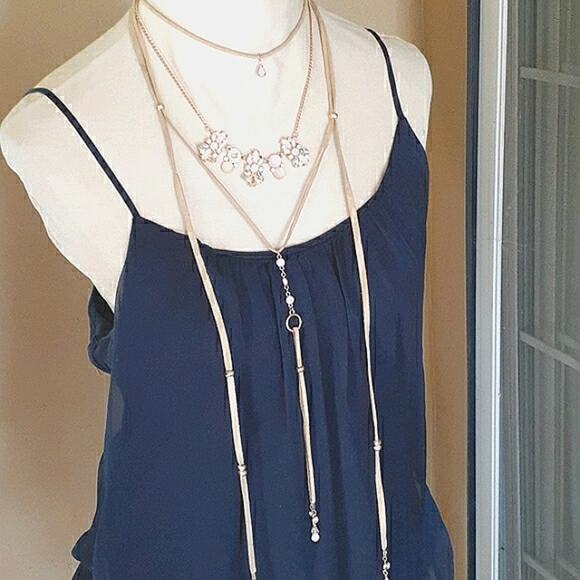 Necklace Layered Suede w Charms, Beads Modern Long Length Bohemian Gyspy Elegant - Picture 3 of 11